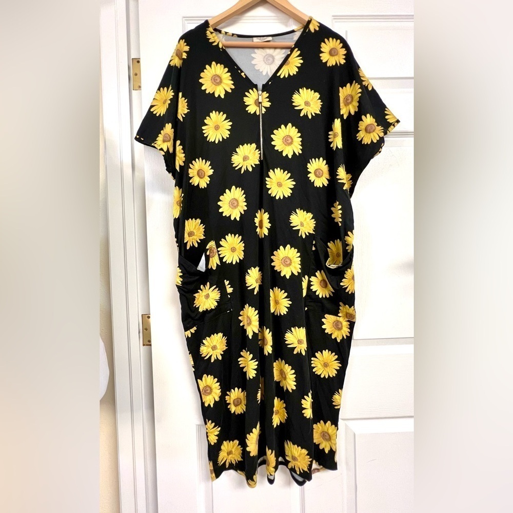DWELL SLUMBER Sunflower cocoon caftan pockets midi dress maternity womens OS 2X